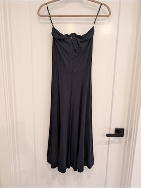split Navy Spaghetti-Strap Maxi Dress with Front Tie